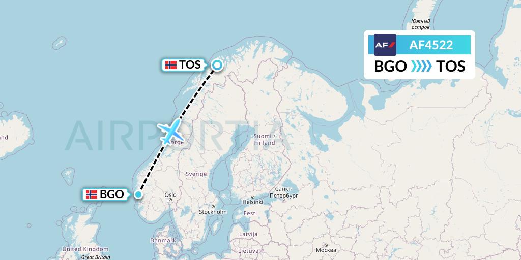AF4522 Air France Flight Map: Bergen to Tromso