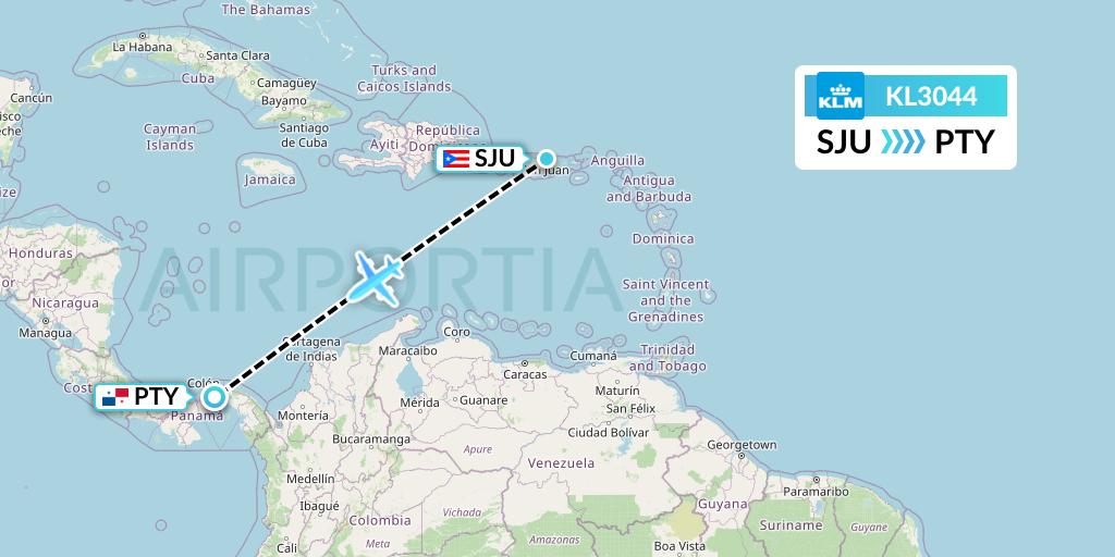 KL3044 KLM Flight Map: San Juan to Panama City