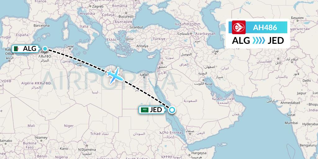 AH486 Air Algerie Flight Map: Algiers to Jeddah