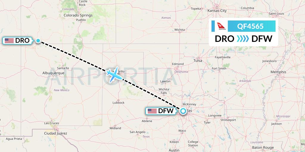QF4565 Qantas Flight Map: Durango to Dallas