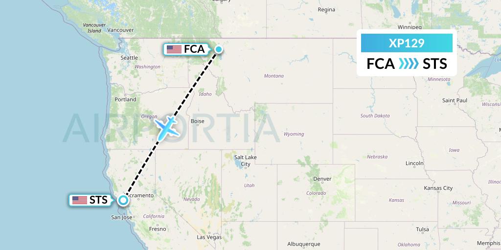 XP129 Avelo Airlines Flight Map: Kalispell to Santa Rosa