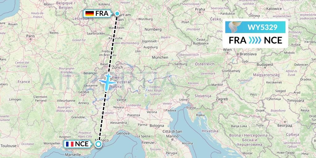 WY5329 Oman Air Flight Map: Frankfurt to Nice