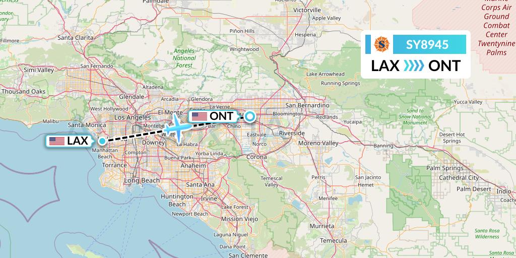 SY8945 Sun Country Airlines Flight Map: Los Angeles to Ontario