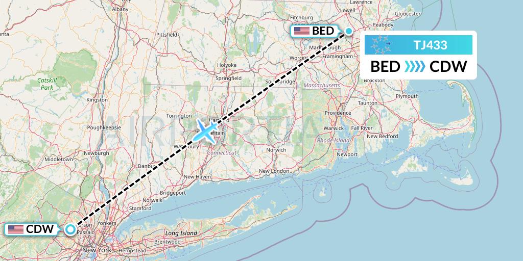 TJ433 Tradewind Aviation Flight Map: Bedford to Caldwell