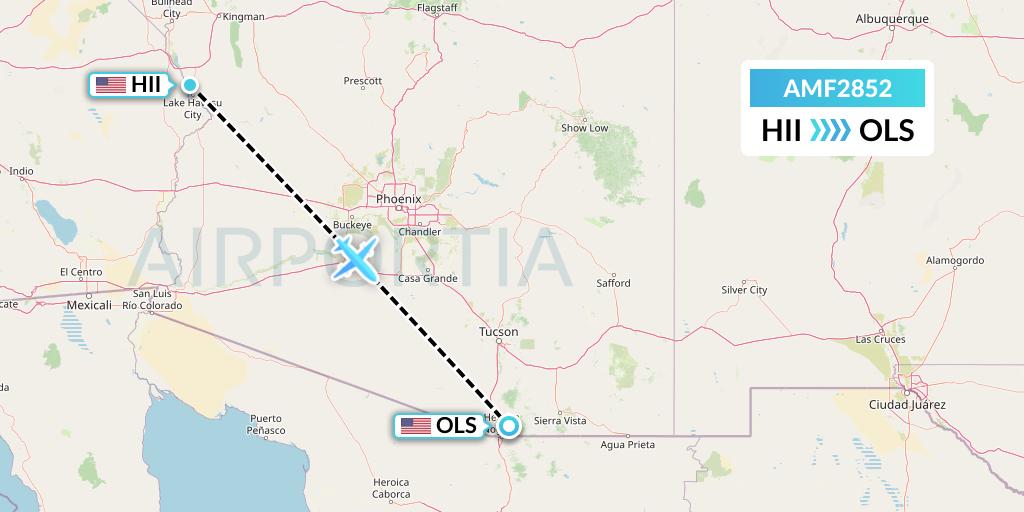 AMF2852 Ameriflight Flight Map: Lake Havasu City to Nogales