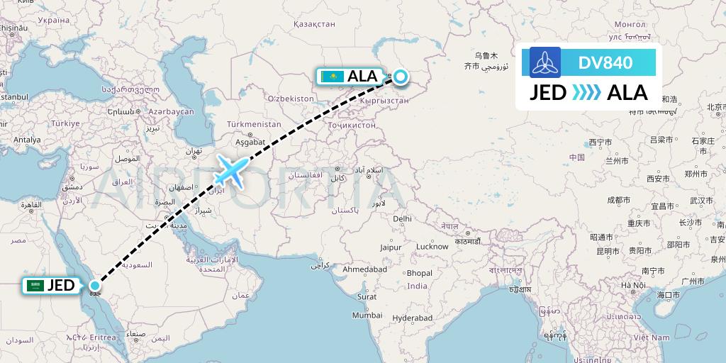DV840 SCAT Flight Map: Jeddah to Almaty