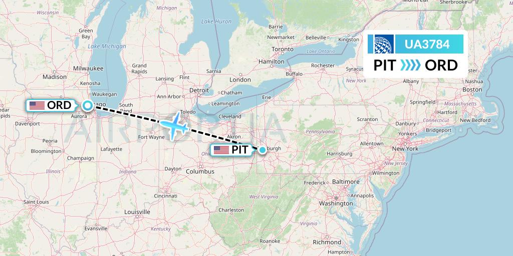 UA3784 United Airlines Flight Map: Pittsburgh to Chicago