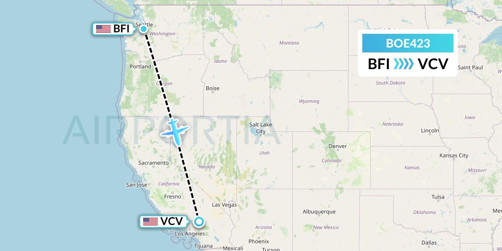 BOE423 Boeing Flight Map: Seattle to Victorville