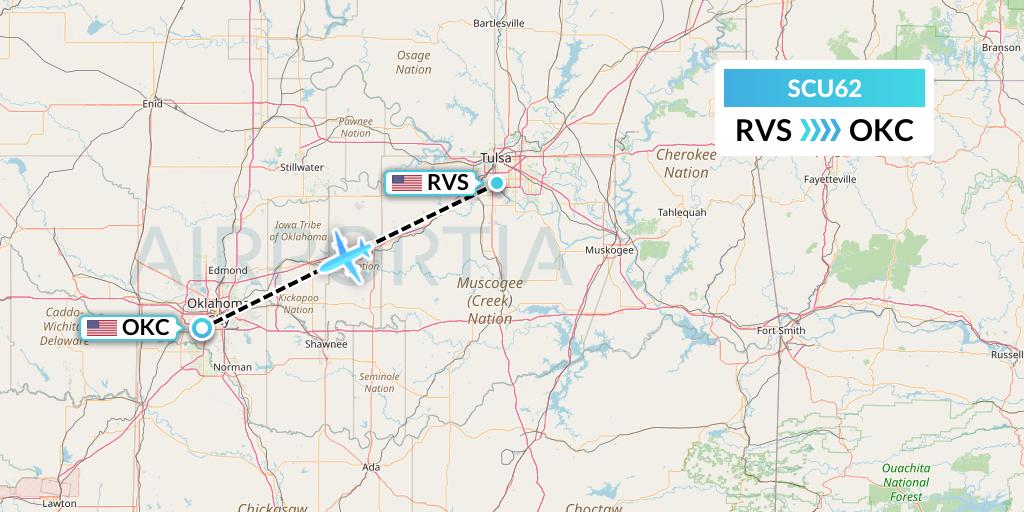 SCU62 Air Scorpio Flight Map: Tulsa to Oklahoma City