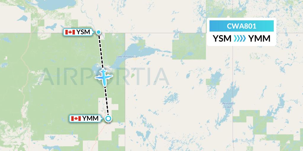 CWA801 Can West Corporate Air Charters Ltd. Flight Map: Fort Smith to Fort McMurray