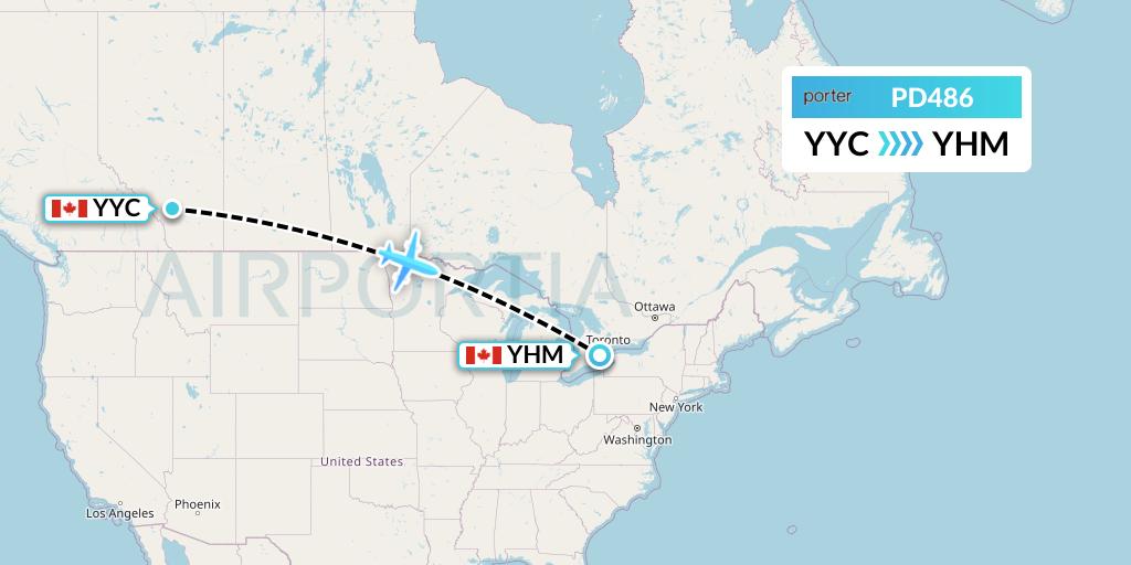 PD486 Porter Airlines Flight Map: Calgary to Hamilton