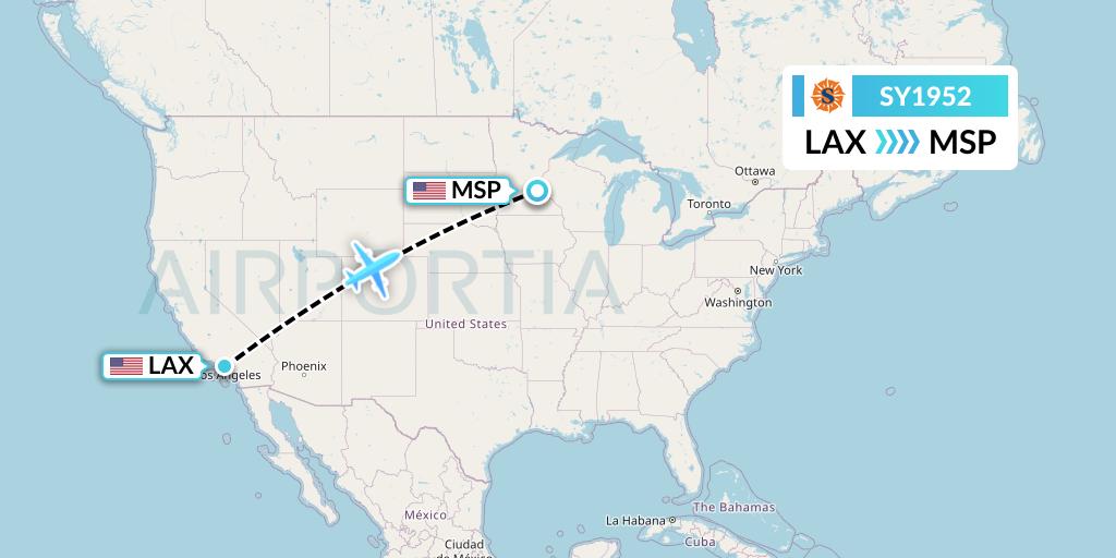 SY1952 Sun Country Airlines Flight Map: Los Angeles to Minneapolis