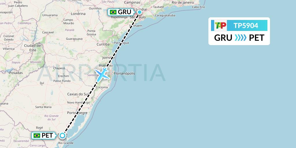 TP5904 TAP Portugal Flight Map: Sao Paulo to Pelotas