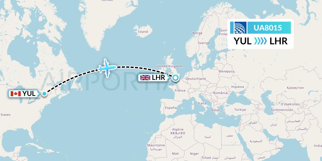 UA8015 United Airlines Flight Map: Montreal to London
