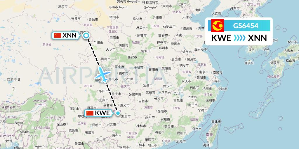 GS6454 Tianjin Airlines Flight Map: Guiyang to Xining