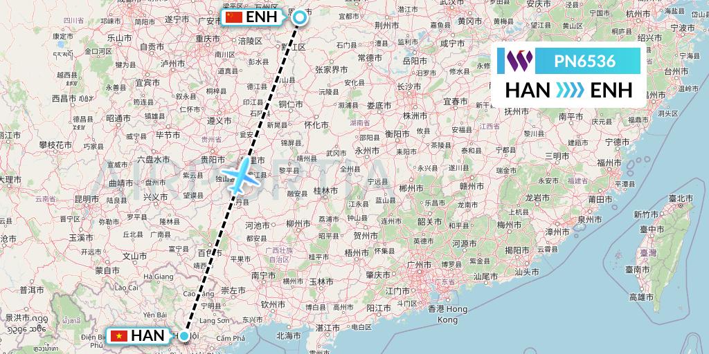 PN6536 China West Air Flight Map: Hanoi to Enshi