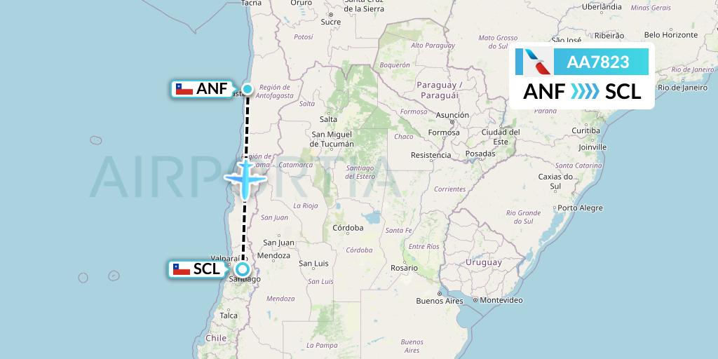 AA7823 American Airlines Flight Map: Antofagasta to Santiago