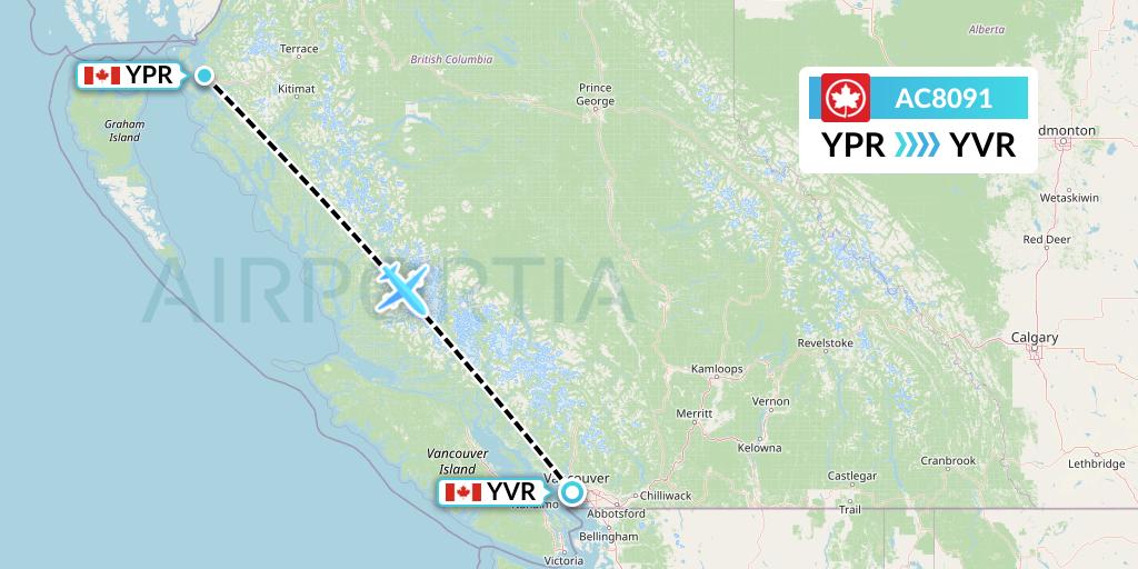 AC8091 Air Canada Flight Map: Prince Rupert to Vancouver