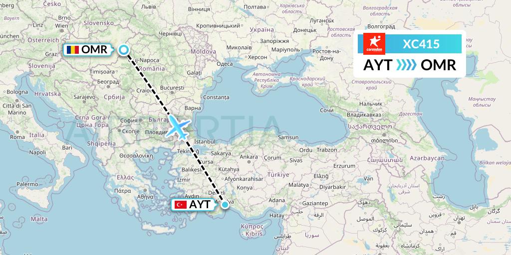 XC415 Corendon Airlines Flight Map: Antalya to Oradea