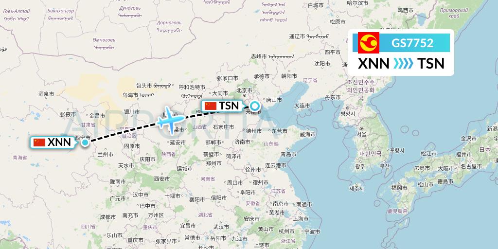 GS7752 Tianjin Airlines Flight Map: Xining to Tianjin