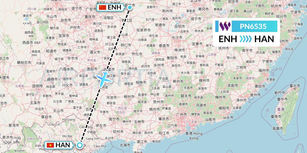 PN6535 China West Air Flight Map: Enshi to Hanoi