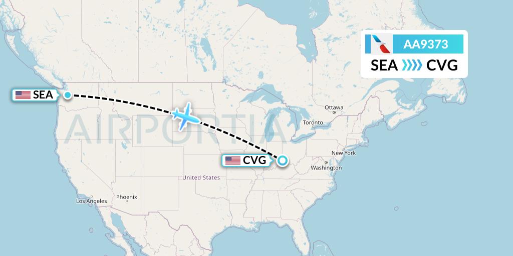 AA9373 American Airlines Flight Map: Seattle to Cincinnati