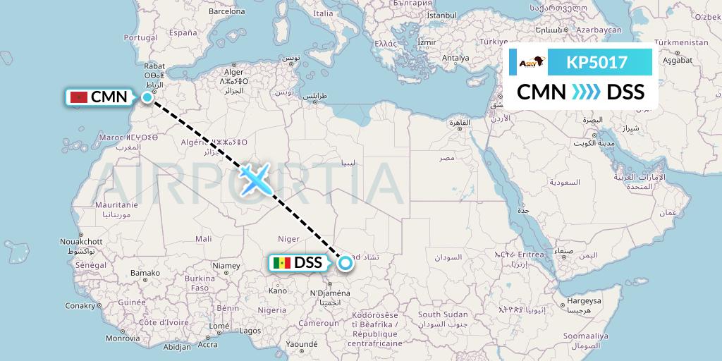 KP5017 ASKY Flight Map: Casablanca to Dakar