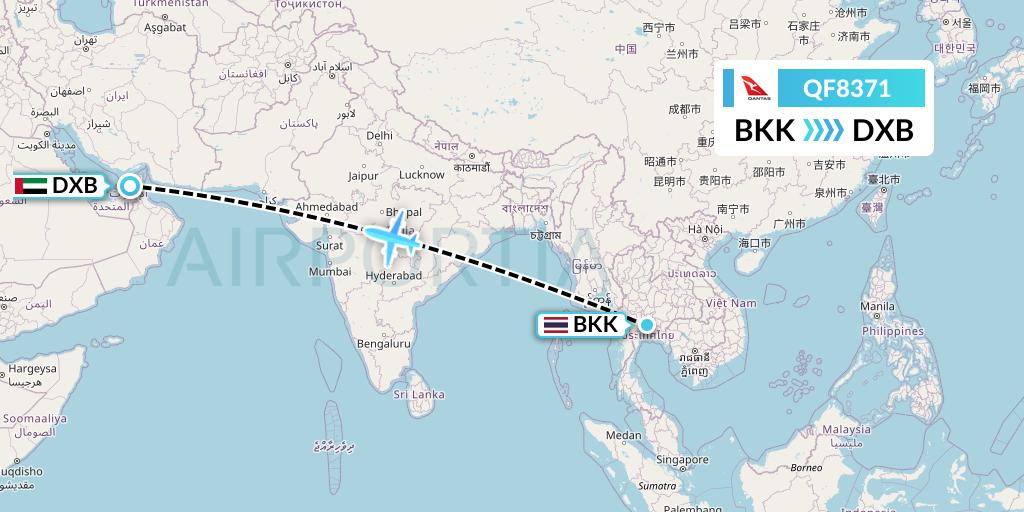 QF8371 Qantas Flight Map: Bangkok to Dubai