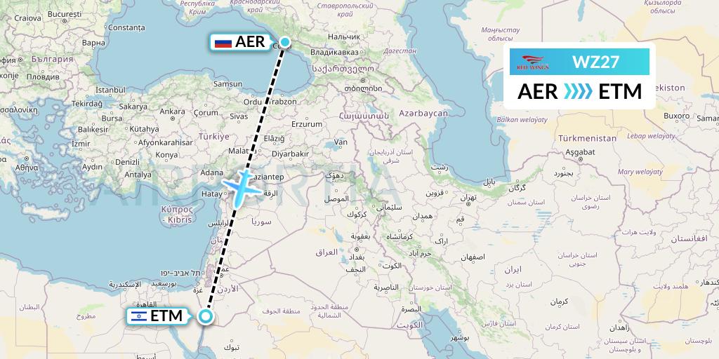 WZ27 Red Wings Flight Map: Sochi to Eilat