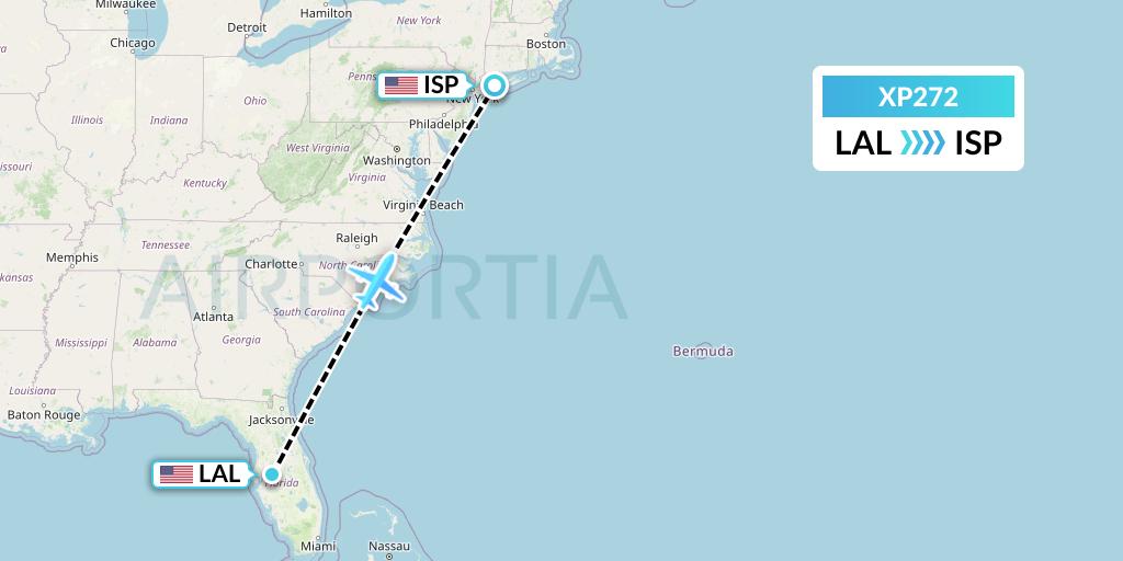 XP272 Avelo Airlines Flight Map: Lakeland to Islip