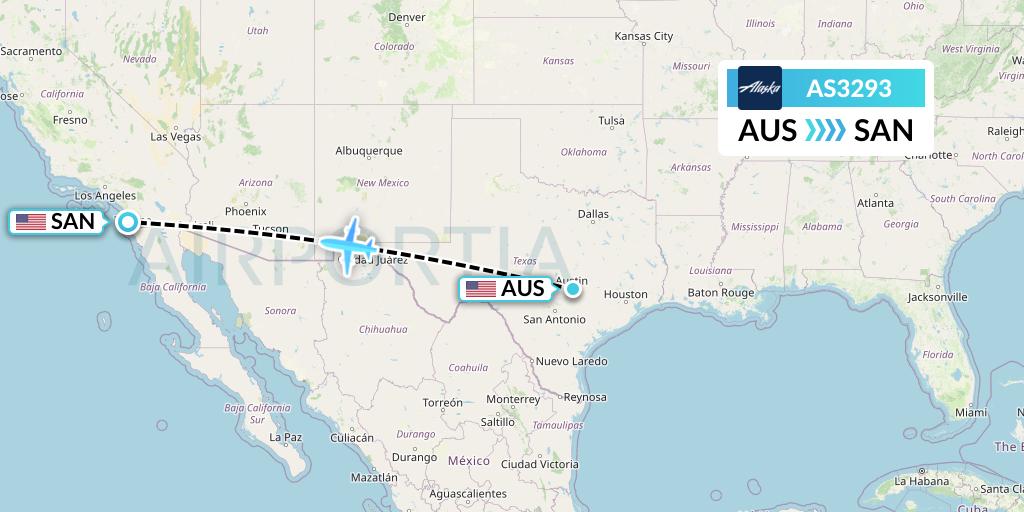 AS3293 Alaska Airlines Flight Map: Austin to San Diego