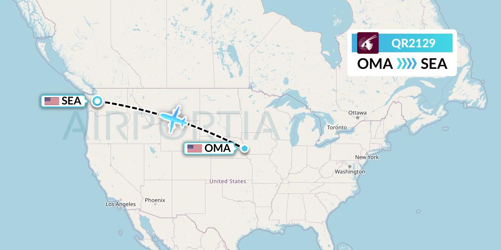 QR2129 Qatar Airways Flight Map: Omaha to Seattle