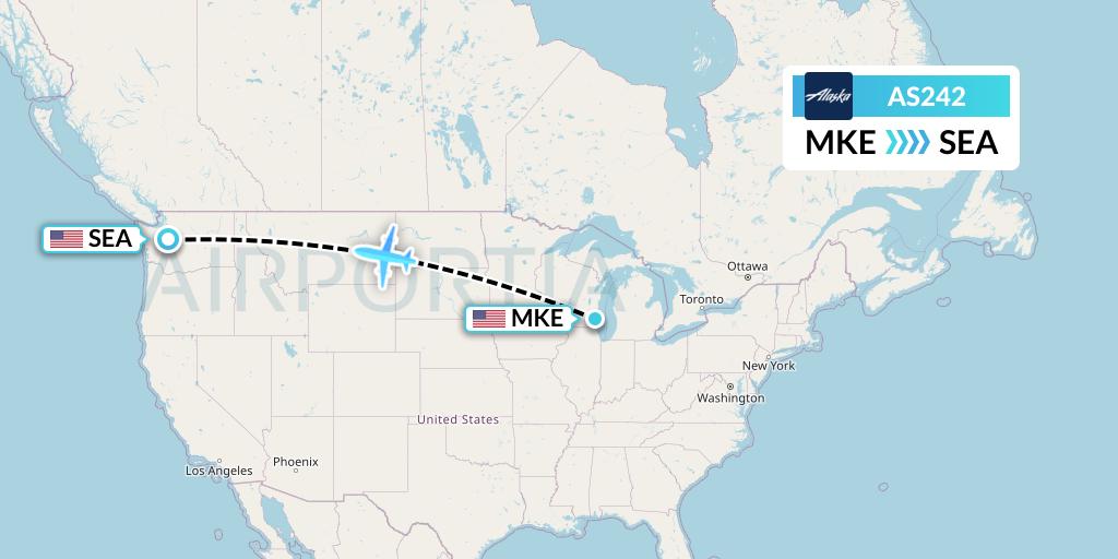AS242 Alaska Airlines Flight Map: Milwaukee to Seattle