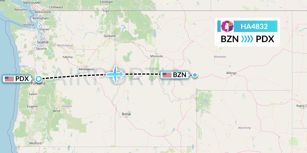 HA4832 Hawaiian Airlines Flight Map: Bozeman to Portland