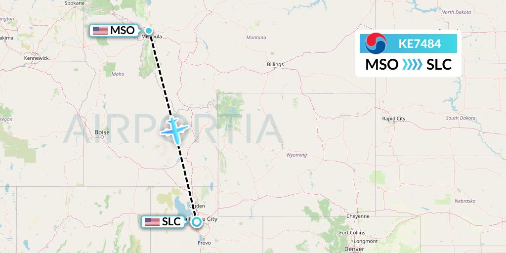 KE7484 Korean Air Flight Map: Missoula to Salt Lake City