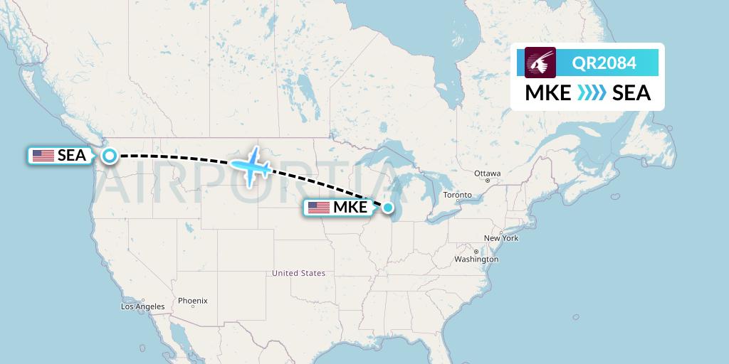QR2084 Qatar Airways Flight Map: Milwaukee to Seattle