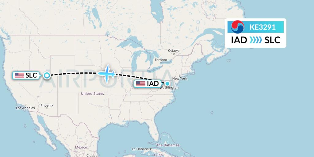 KE3291 Korean Air Flight Map: Washington to Salt Lake City