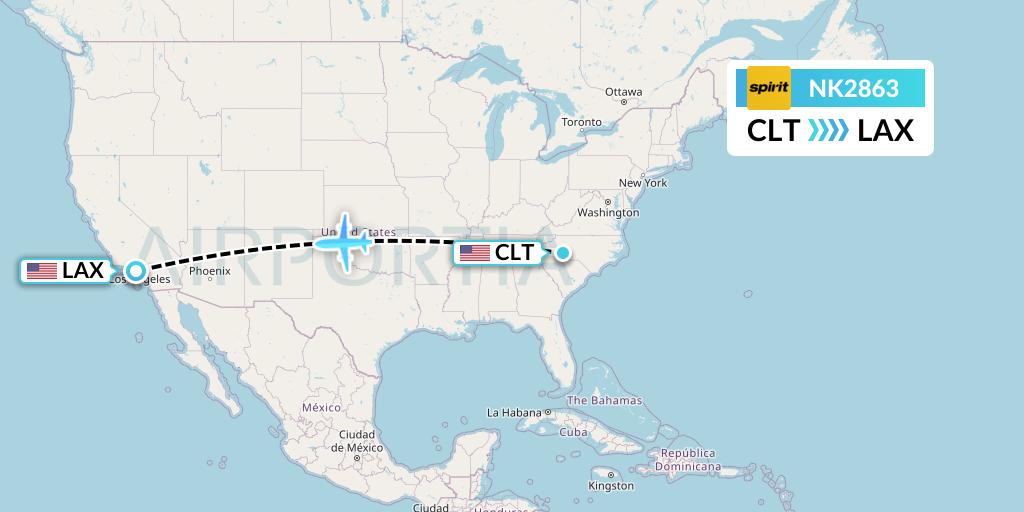 NK2863 Spirit Airlines Flight Map: Charlotte to Los Angeles