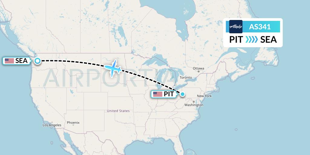 AS341 Alaska Airlines Flight Map: Pittsburgh to Seattle
