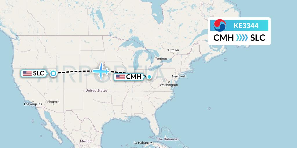 KE3344 Korean Air Flight Map: Columbus to Salt Lake City