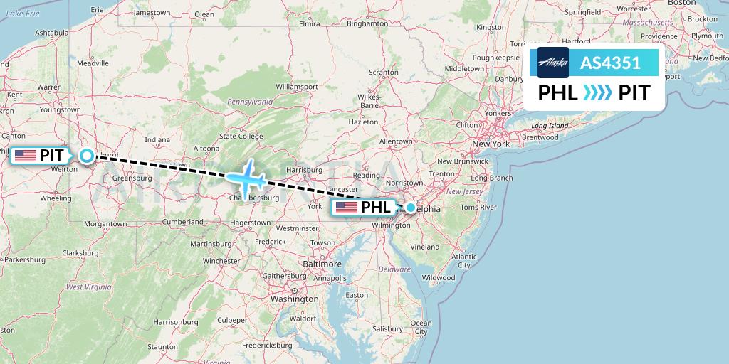 AS4351 Alaska Airlines Flight Map: Philadelphia to Pittsburgh