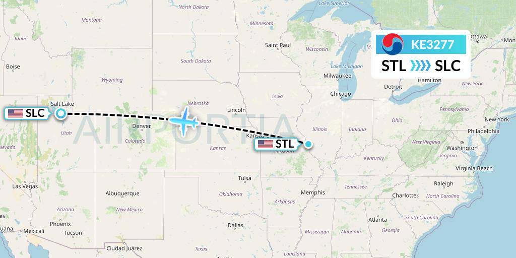 KE3277 Korean Air Flight Map: St. Louis to Salt Lake City