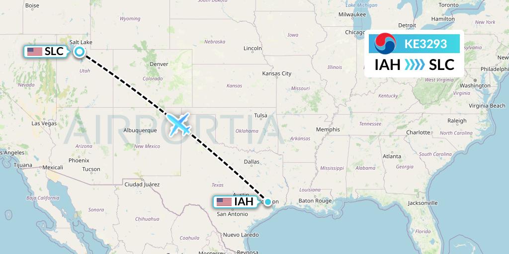 KE3293 Korean Air Flight Map: Houston to Salt Lake City