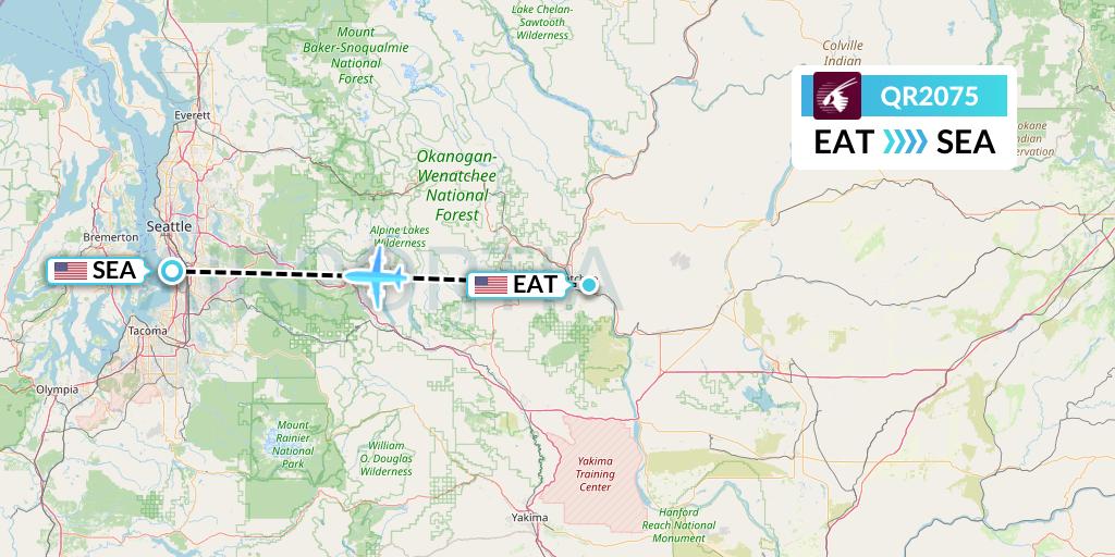 QR2075 Qatar Airways Flight Map: Wenatchee to Seattle