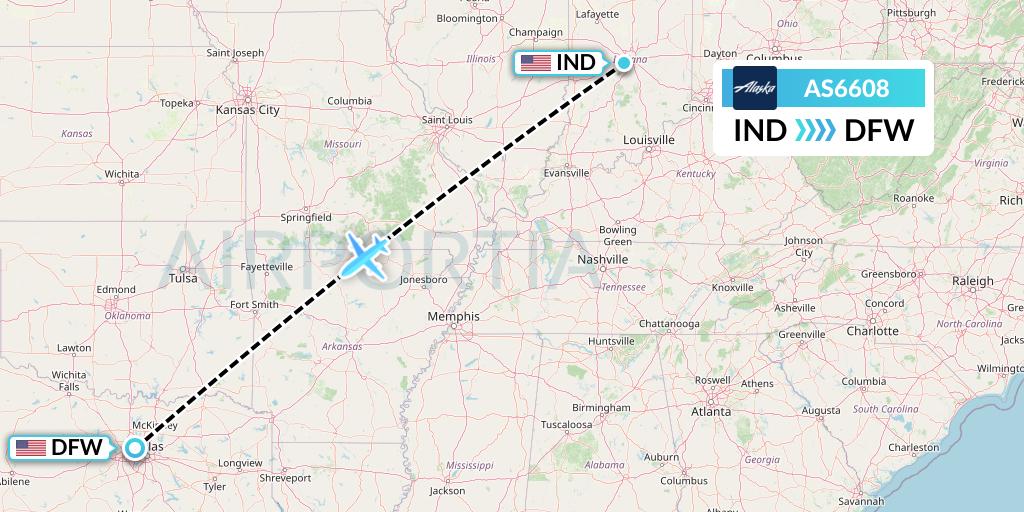 AS6608 Alaska Airlines Flight Map: Indianapolis to Dallas