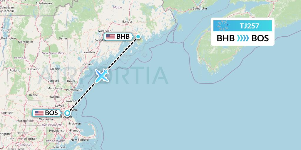 TJ257 Tradewind Aviation Flight Map: Bar Harbor to Boston