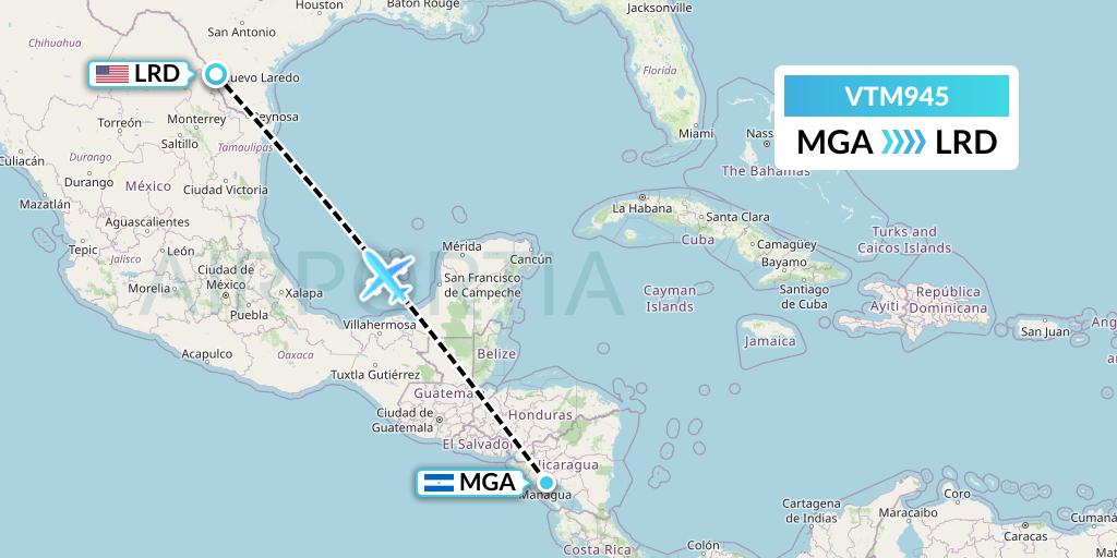 VTM945 Aeronaves TSM Flight Map: Managua to Laredo