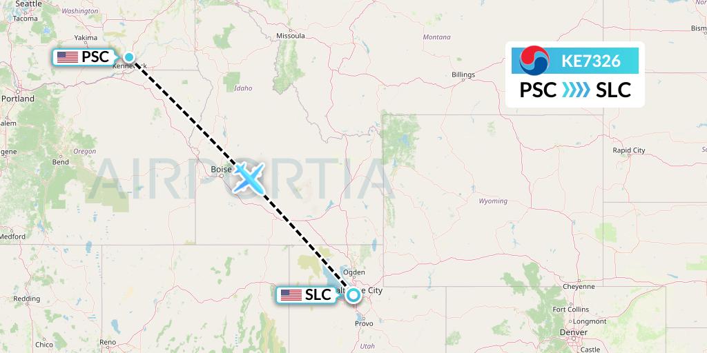 KE7326 Korean Air Flight Map: Pasco to Salt Lake City