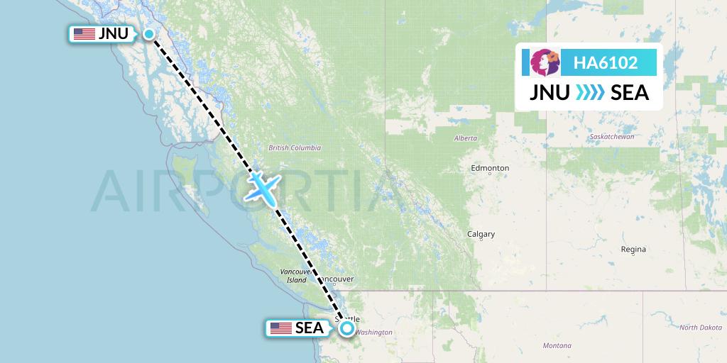 HA6102 Hawaiian Airlines Flight Map: Juneau to Seattle