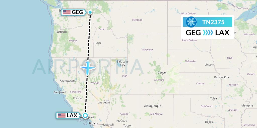 TN2375 Air Tahiti Nui Flight Map: Spokane to Los Angeles